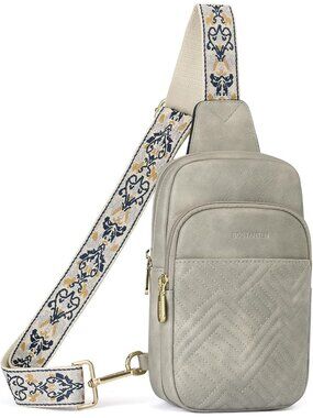 〽️Women's Tricolor Grey Leather Fanny Travel Purse Quilted Sling Crossbody Bags
